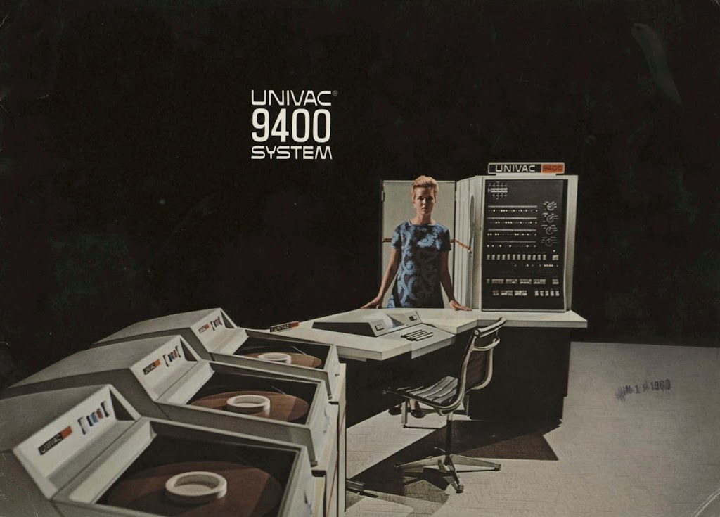 Cartolina di una configurazione tipica per UNIVAC 9400 (1968)